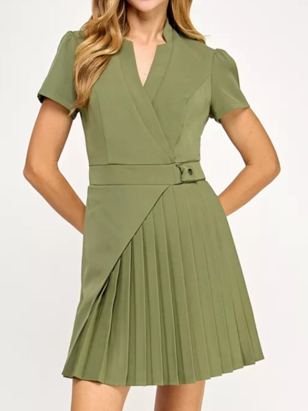 SENI & CADE Olive Twill Dress | Size M Juniors | Surplice Neckline